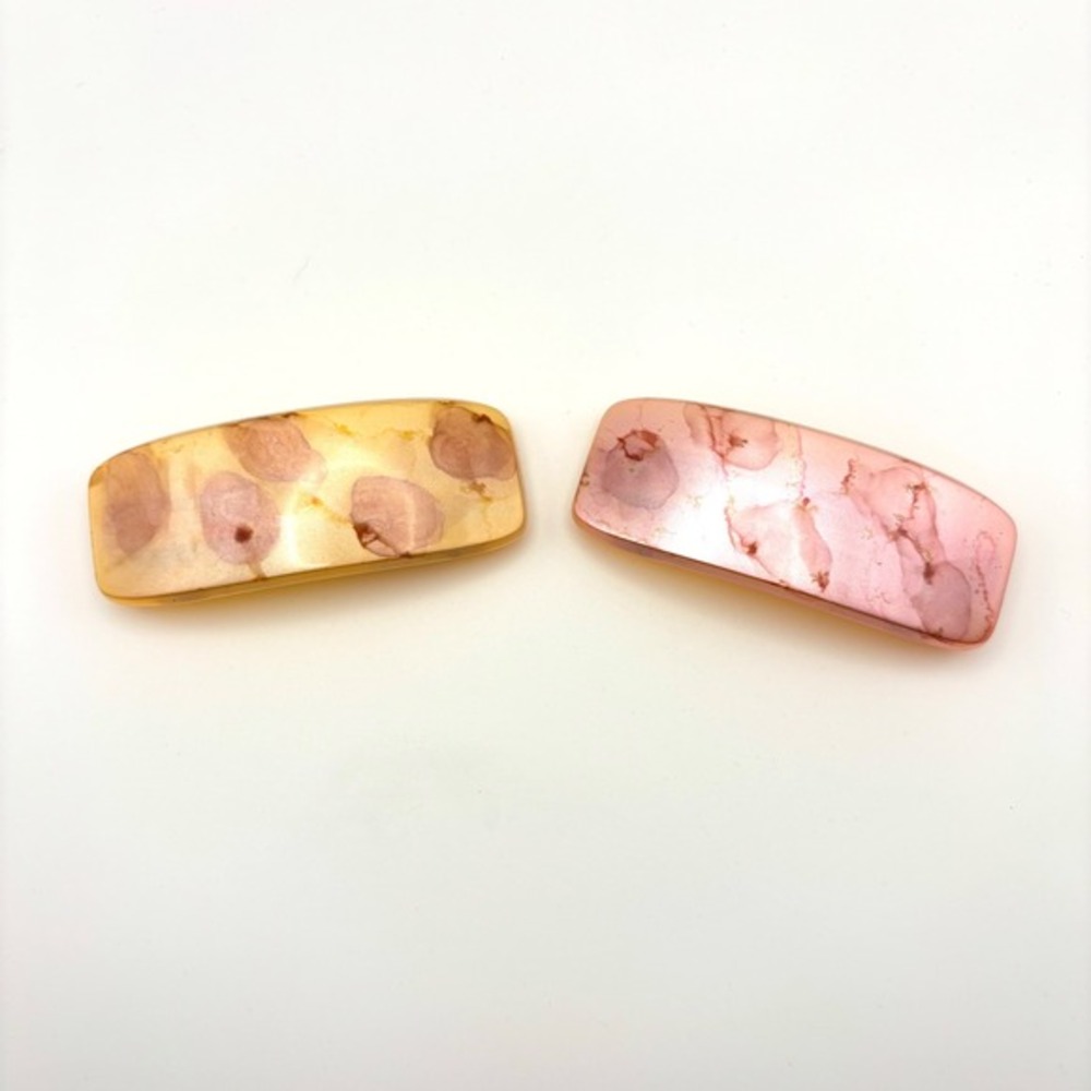 Vintage Abstract Marble Watercolor Pearlescent Hair Clips Pink Amber Set Of 2